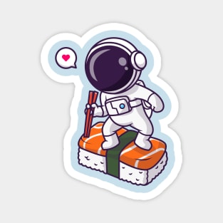 Cute Astronaut Surfing On Sushi With Chopstick Cartoon Magnet