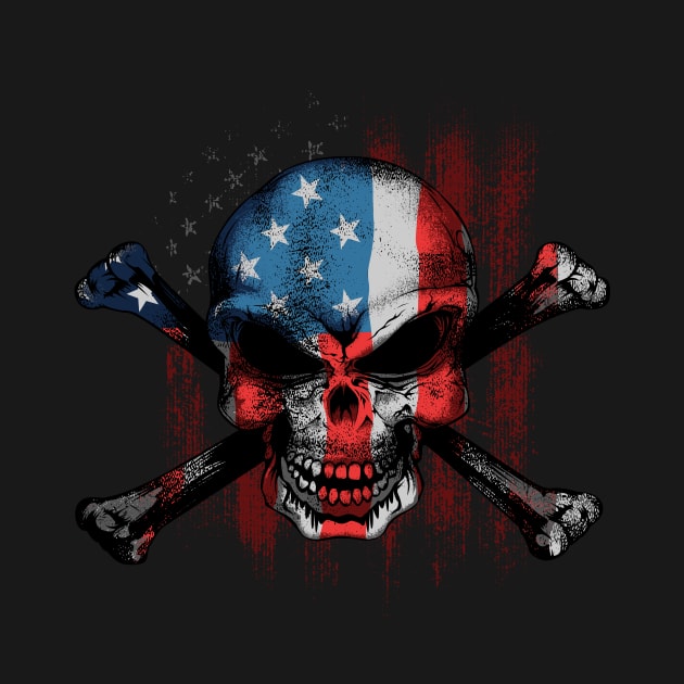 American USA Flag Skull & Bones by Evoke Collective