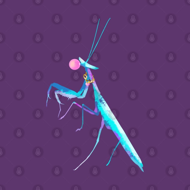 Blue Praying Mantis with Bubblegum by techno-mantis