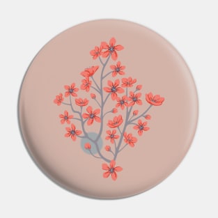 CHERRY BLOSSOMS Japanese Spring Floral Botanical with Sakura Flowers and Sun in Traditional Palette Blush Rust Gray Blue - UnBlink Studio by Jackie Tahara Pin