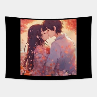 Anime couple sharing an intimate moment Tapestry