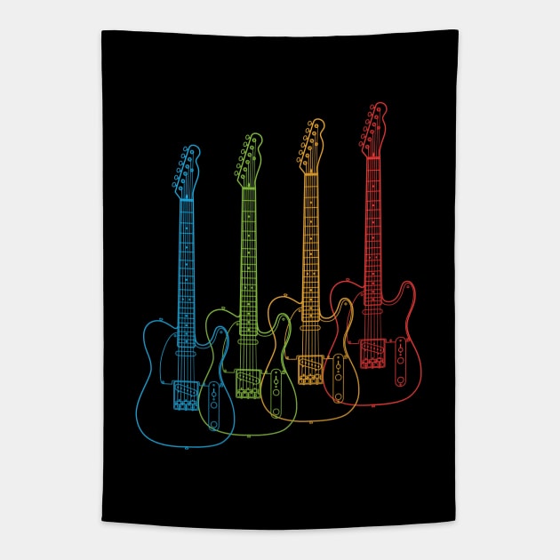 Four T-Style Electric Guitar Outlines Multi Color Tapestry by nightsworthy