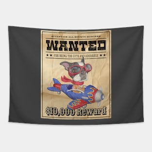 Funny Cute Boston Terrier Wanted Poster Tapestry