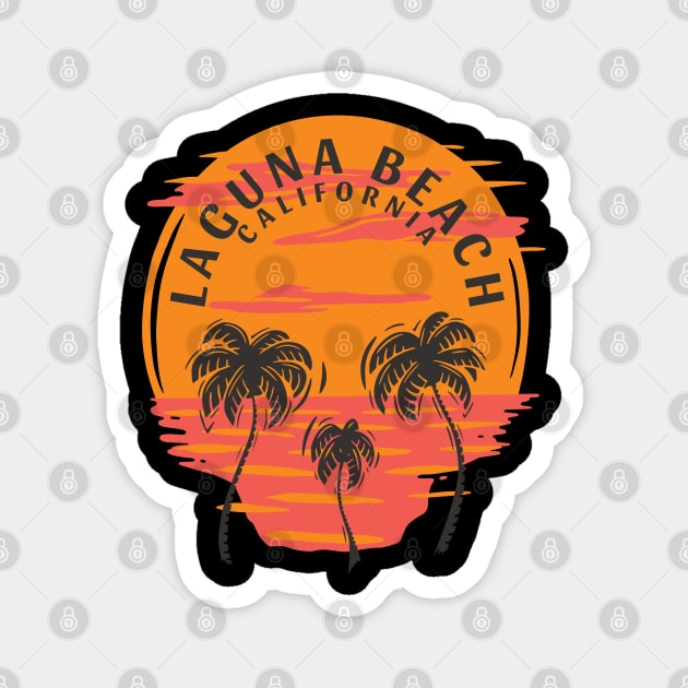 Laguna Beach California Sunset Skull and Palm Trees Magnet by Eureka Shirts