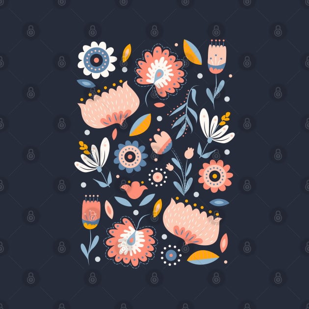 Folk Art Florals in Blue + Pink by latheandquill