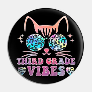 Back To School 3Rd Grade Vibes Leopard Tie Dye Cat Girl Eyes Pin