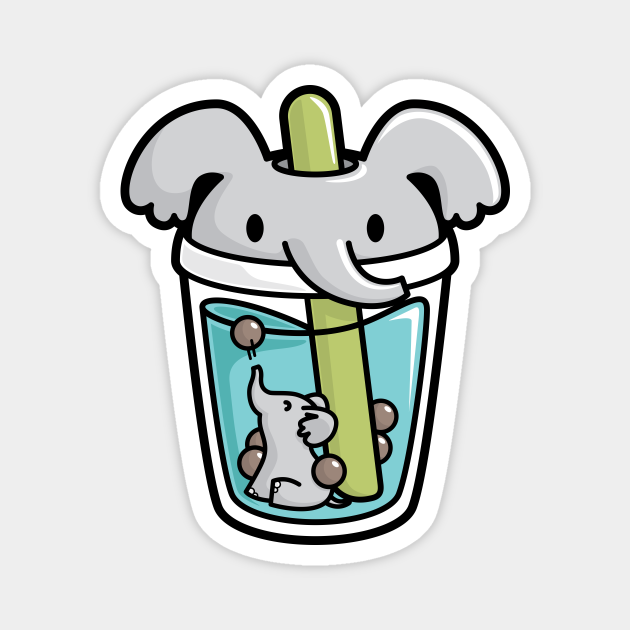 Bubble Tea with White Cute Kawaii Elephant Inside Bubble Tea