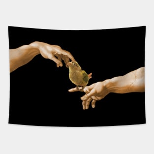 scritching a conure Tapestry