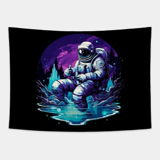 astronaut sitting on a planet and thumb up Tapestry