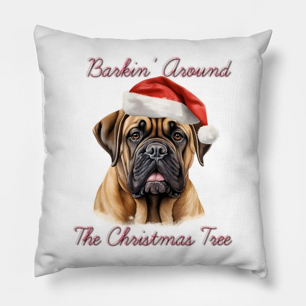 Christmas Bull Mastiff Dog in Santa Hat Pillow by Pawsitive Curios