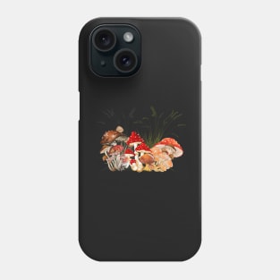 Mushrooms - Cottagecore style - black background Phone Case