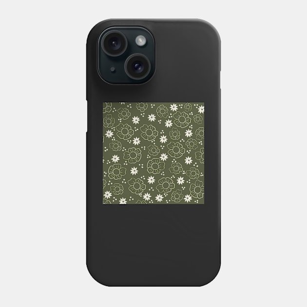 Botanical Olive and White Pattern Phone Case by WalkSimplyArt