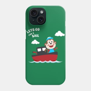 Cute monkey the animal sailor on the boat with cartoon style. Phone Case