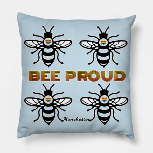 BEE PROUD. Celebrate Manchester Pride with this bee design with rainbow hearts Pillow