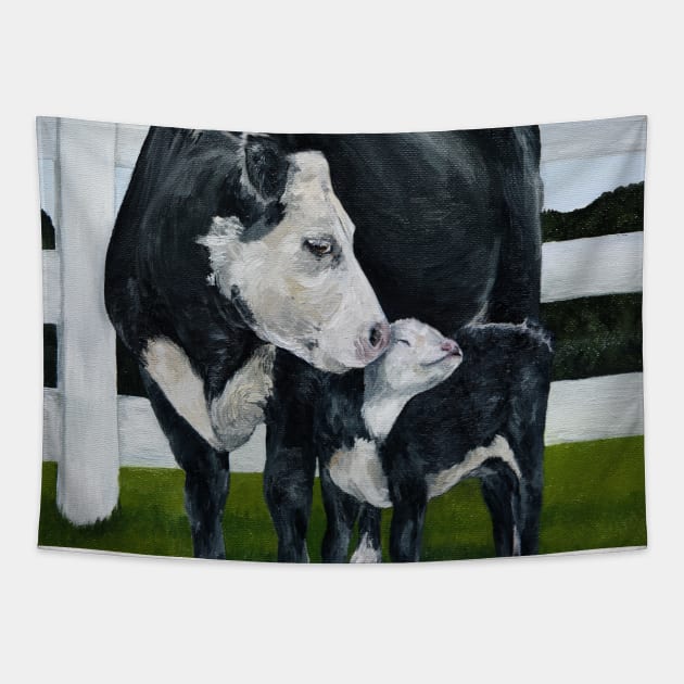 Mom and Baby Cows Tapestry by megandavellafineart