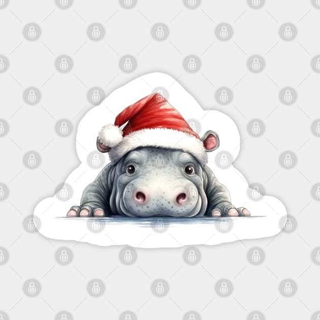 Christmas Peeking Baby Hippo Magnet by Chromatic Fusion Studio