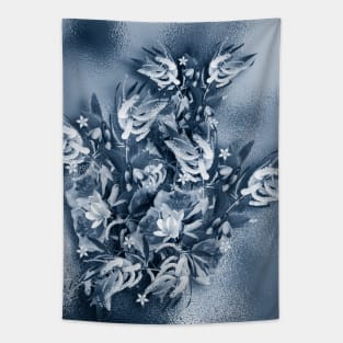 Beautiful flower bouquet on a rippled deep blue background Tapestry