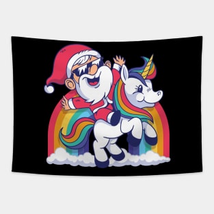 UNICORN rainbows with santa Tapestry