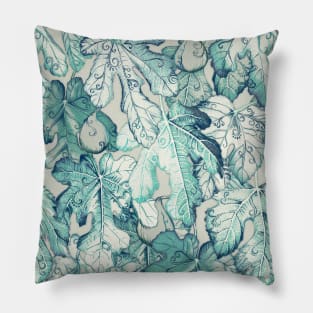 Fig Leaf Fancy - a pattern in teal and grey Pillow