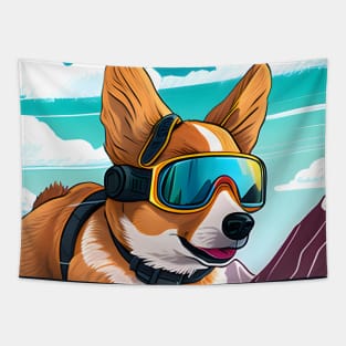 Welsh Corgi Ski goggles skiboarding in the Mountains Tapestry