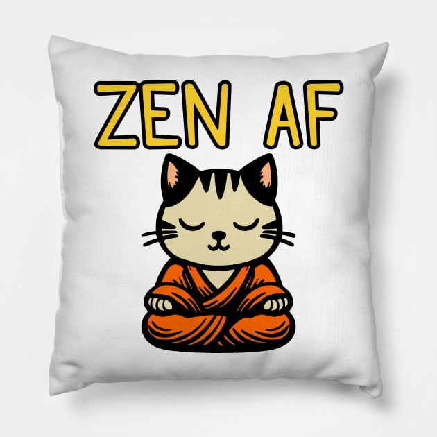 Cute Zen AF Meditating Cartoon Monk Cat (color version) Pillow by Elvdant