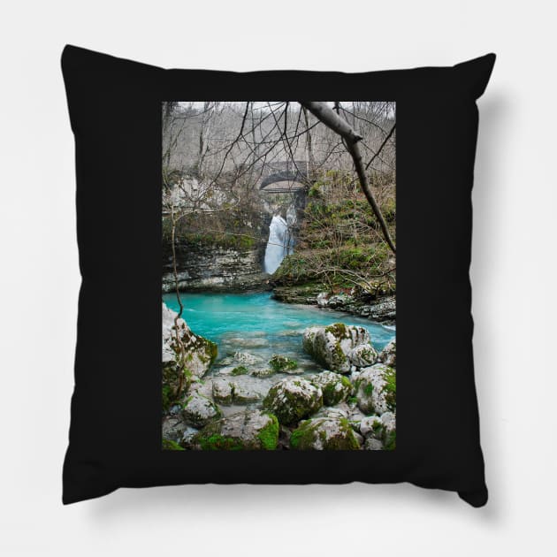 Waterfall on Kozjak River Pillow by jojobob