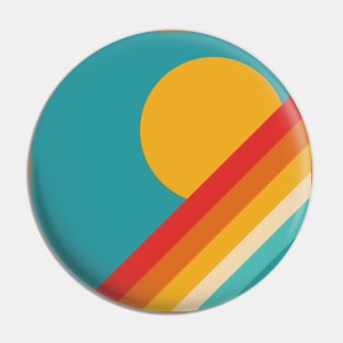 Retro Rainbow Sunset on Mid Blue Background Pin