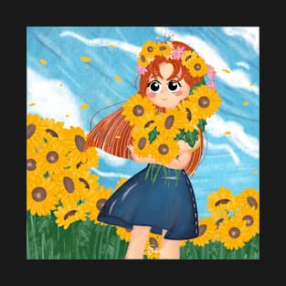 A Girl in Sunflower Garden T-Shirt