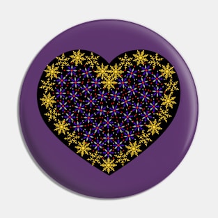 Yellow and violet snowflakes fancy heart Pin