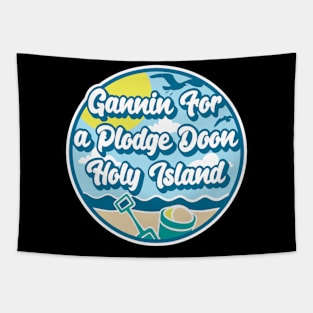 Gannin for a plodge doon Holy Island - Going for a paddle in the sea at Holy Island Tapestry