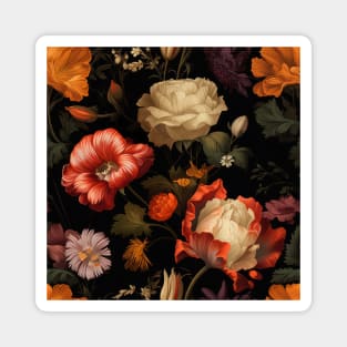 Dutch Nocturne: Luminous Floral Pastoral on Black Canvas Magnet