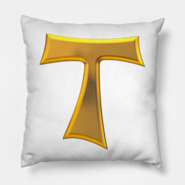 Golden 3-D look Franciscan Tau Cross Pillow by Artist4God