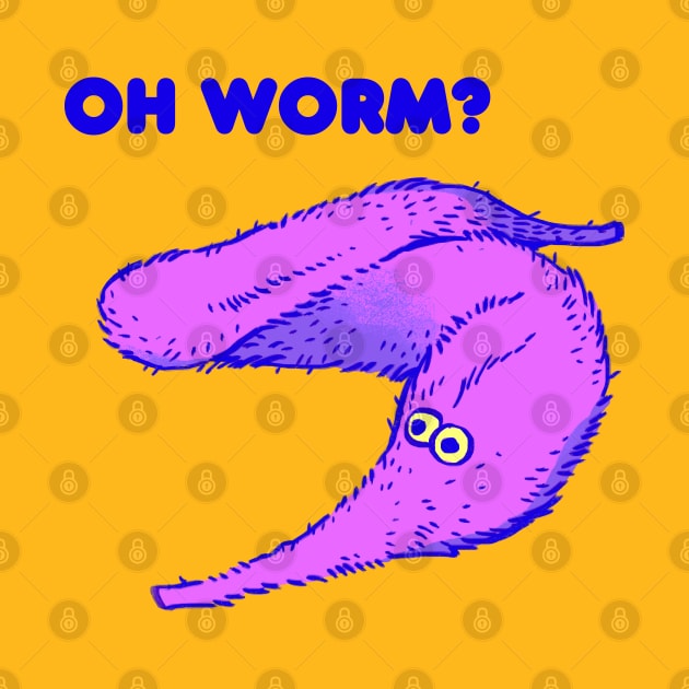 cute fuzzy purple worm on a string / oh worm meme text by mudwizard