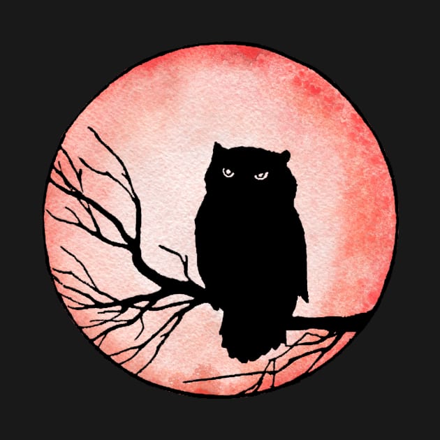 Scary Vintage Owl and Blood Red Moon by Pixelchicken