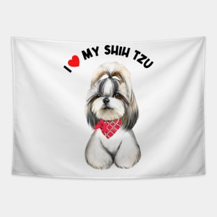 I Love My Shih Tzu Cute Shih Tzu Puppy Dog Art Tapestry