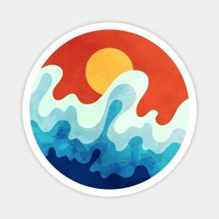 Vibrant Sun and Ocean Waves Art Magnet