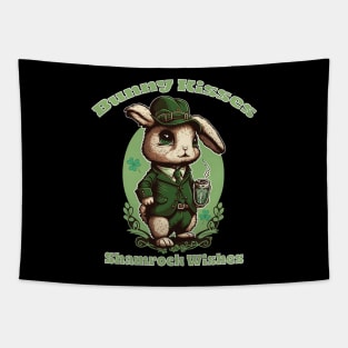 Bunny Kisses Shamrock Wishes - St Patricks Day Bunny Tapestry