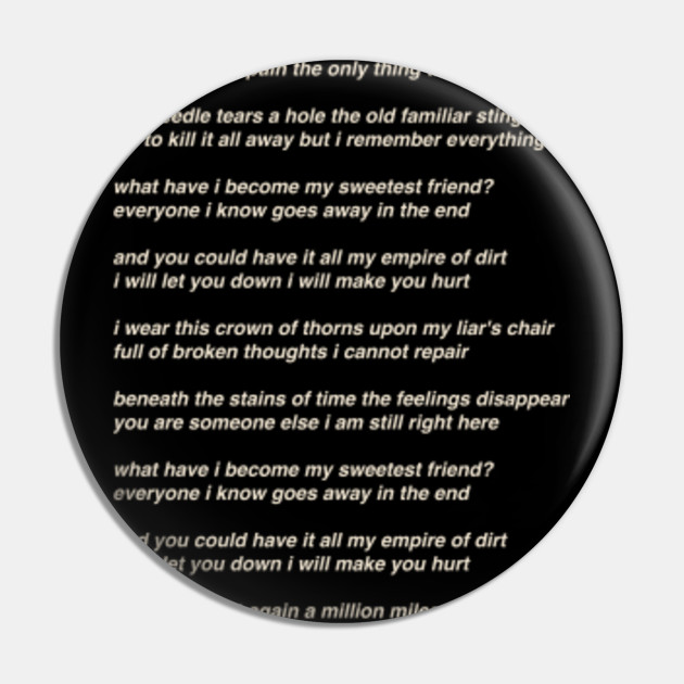 Nine Inch Nails Johnny Cash Hurt Lyrics Nine Inch Nails Pin Teepublic Remember that you can play this song at the right column of this page by clicking on the play button. teepublic