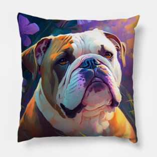 English Bulldog Dog Animal Portrait Painting Pet Character Pillow