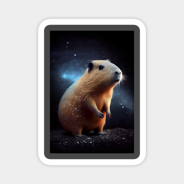 Cute Capybara On Space Magnet by Ovation4U