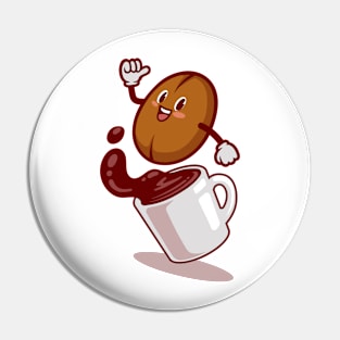 Coffee bean cartoon character Pin