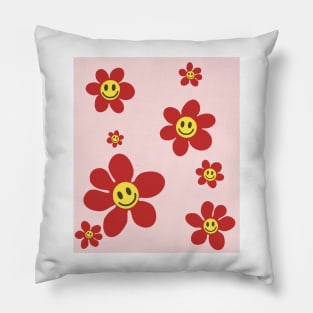 pattern flower emoji happy red pink yellow Pillow