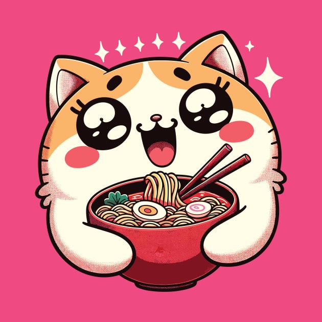 Cute Anime Kawaii Neko Cat Eating Ramen by Envirofriendly Designs