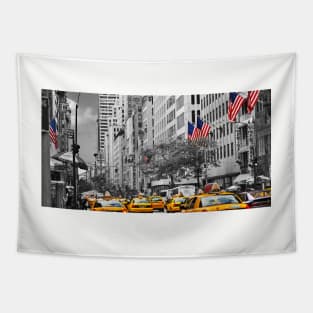 yellow cabs on 5th Ave with Stars and Stripes Tapestry