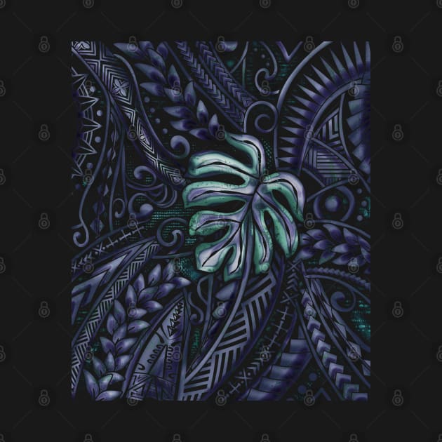 Blue Jungle Grunge - Hawaiian - Samoan - Polynesian Leaf Design by Nalu Threads