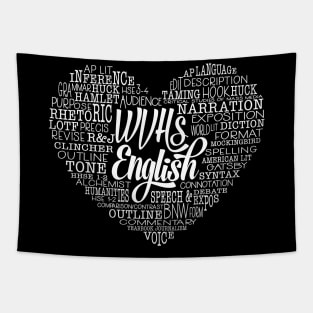 WVHS English Love Heart White Text Tapestry