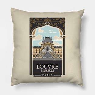 A Vintage Travel Art of the Louvre Museum in Paris - France Pillow