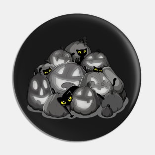 Black Cats in the Black and White Pumpkin Patch Pin