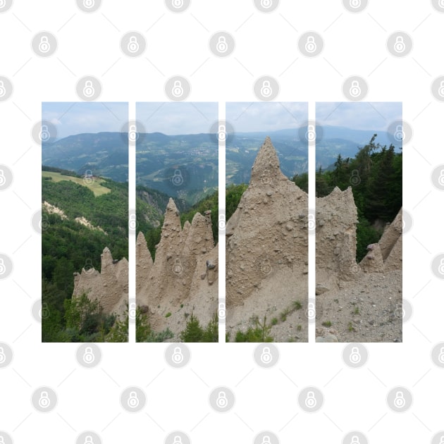 The incredible earth pyramids of Collepietra (Piramidi di Terra) in the Dolomites. Striking place. Italian Alps. Sunny spring day with no people. Valley in the background. Trentino Alto Adige. by fabbroni-art