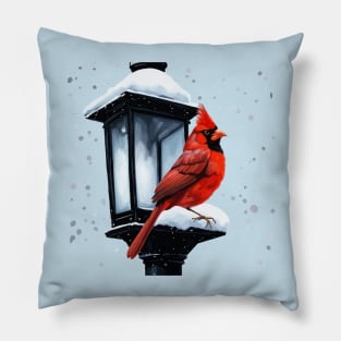 Winter Scene With Cardinal Bird Holiday Christmas Pillow